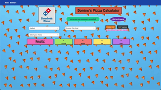 demo of pizza calculator website
